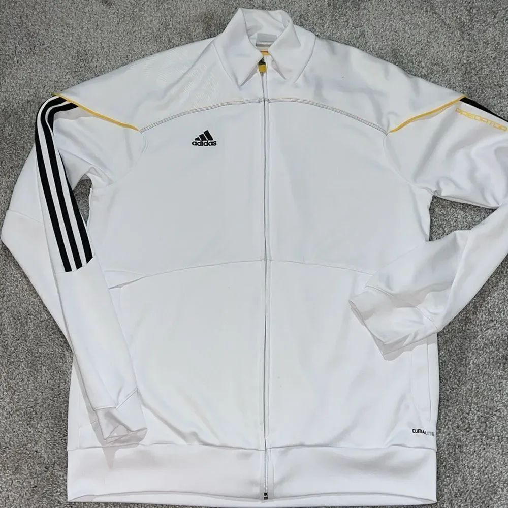 Mens Adidas Predator White Black soccer Warm up Full zipper Jacket L Clima365
